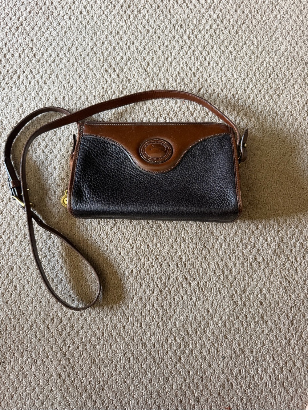 Dooney & Bourke Black and Brown Pebble Leather Crossbody